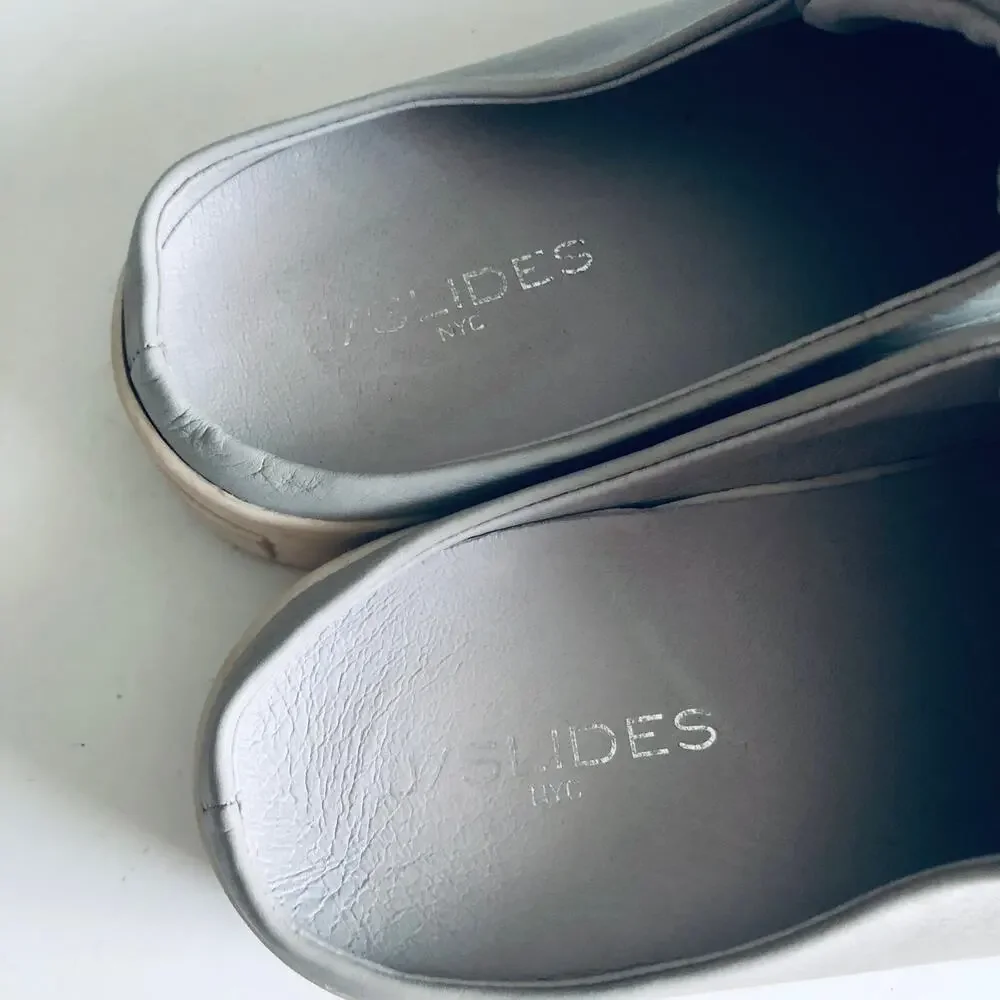 J Slides 'Alara' Women's  8 Slip On Sneaker Mule Gray Leather Clog Slide